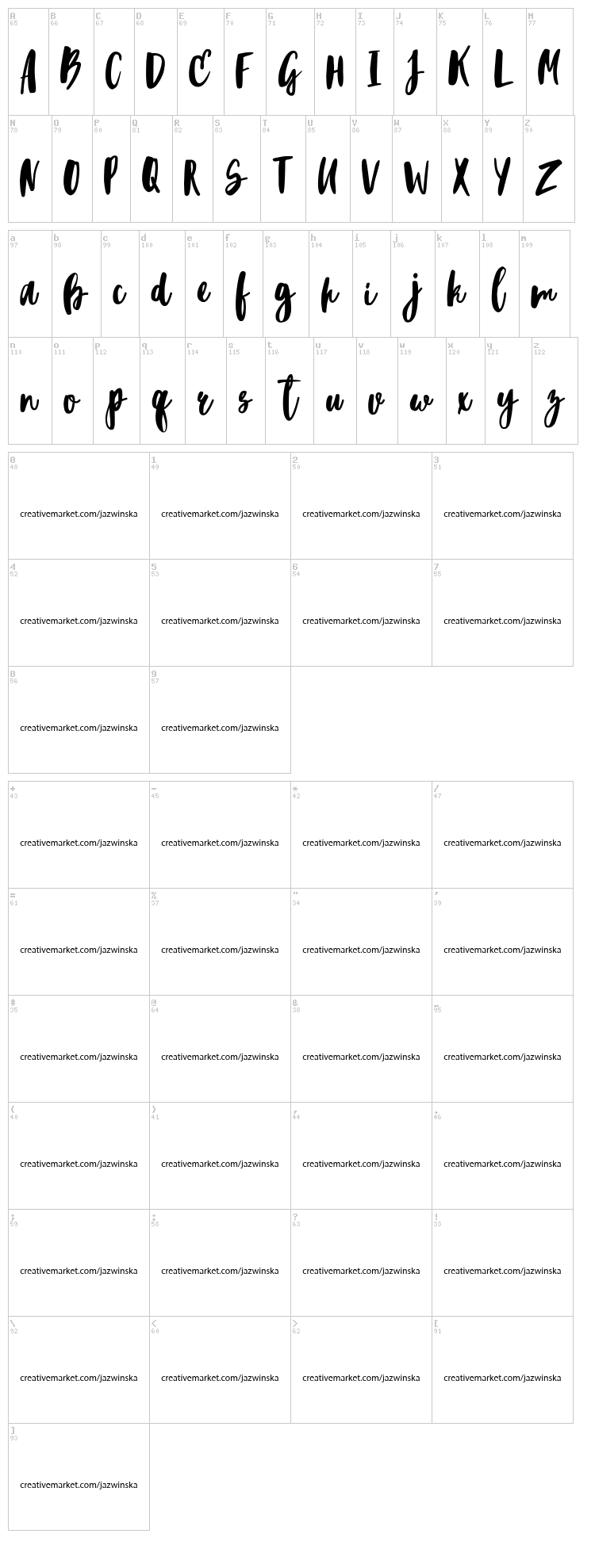 Blacktear Script font map